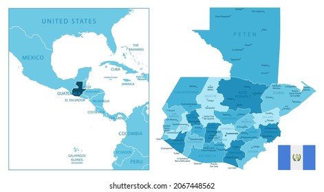 Guatemala - highly detailed blue map. Vector illustration