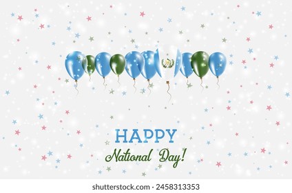 Guatemala Independence Day Sparkling Patriotic Poster. Row of Balloons in Colors of the Guatemalan Flag. Greeting Card with National Flags, Confetti and Stars.