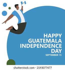 Guatemala independence day vector illustration with a man jumping and holding the national flag. Central American country public holiday celebrated annually on September 15