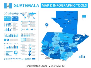 Guatemala Infographic Map with Data Visualization Elements - Vector Map of Guatemala