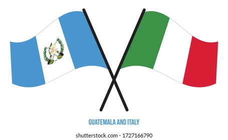 Guatemala and Italy Flags Crossed And Waving Flat Style. Official Proportion. Correct Colors.