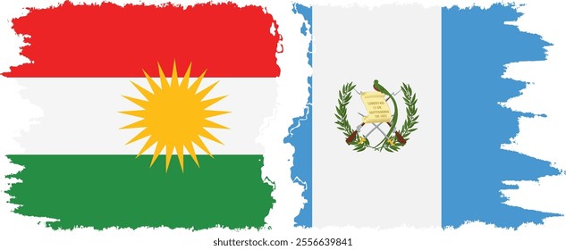 Guatemala and  Kurdistan grunge flags connection, vector