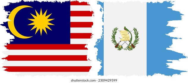 Guatemala and Malaysia grunge flags connection, vector