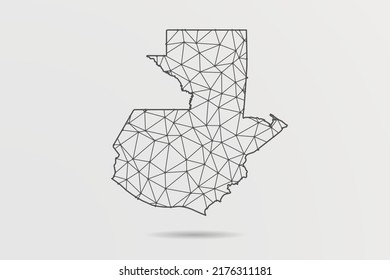 Mapa de Guatemala - Resumen de la línea de purga y las escalas de puntos sobre el fondo blanco con el Mapa Mundial. Malla 3D del marco de cables línea de red poligonal, esfera de diseño, punto y estructura - Ilustración vectorial eps 10