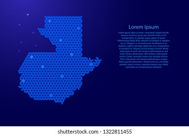 Guatemala map abstract schematic from blue triangles repeating pattern geometric background with nodes and space stars for banner, poster, greeting card. Vector illustration.