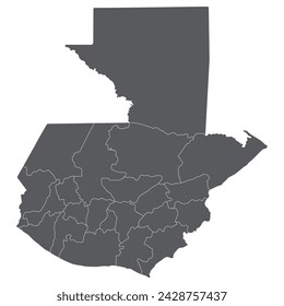 Guatemala map. Map of Guatemala in administrative provinces in grey color