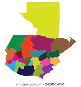 Mapa de Guatemala. Mapa de Guatemala en provincias administrativas en multicolor