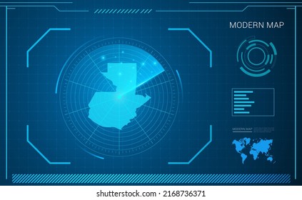 Guatemala map of blue digital frame technology radar vector HUD, GUI, UI interface.