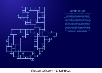 Guatemala map from blue pattern from a grid of squares of different sizes and glowing space stars. Vector illustration.