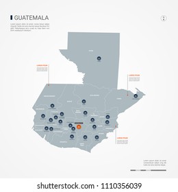 Guatemala map with borders, cities, capital Guatemala City and
administrative divisions. Infographic vector map. Editable layers clearly labeled.