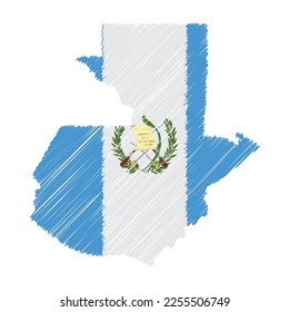 Guatemala map color hand drawn sketch. Vector concept illustration flag, scribble map. Country map for infographic, brochures and presentations isolated on white background. Vector illustration.