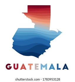 Guatemala map. Map of the country with beautiful geometric waves in red and blue colors. Vivid Guatemala shape. Vector illustration.