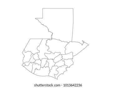guatemala map with country borders, thin black outline on white background. High detailed vector map with counties/regions/states - guatemala. contour, shape, outline, on white.
