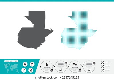 Guatemala map of dots gray and green for presentation. Set couple pixel creative concept for infographic.