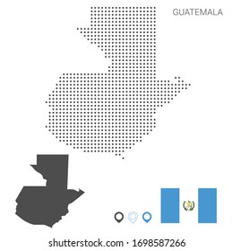 Guatemala map dotted with flag and pin. Illustration for technology design or infographics. Isolated on white background. Travel vector illustration