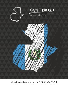 Guatemala map with flag inside on the black background. Chalk sketch vector illustration