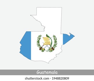 Bandera del Mapa de Guatemala. Mapa de la República de Guatemala con la bandera nacional guatemalteca aislada de fondo blanco. Ilustración vectorial.
