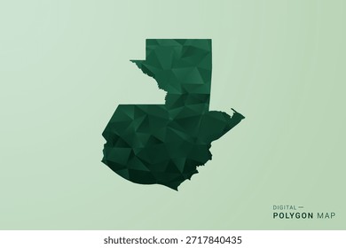 Guatemala-Karte - Vektorgrafik im Stil eines grünen Polygons, geometrisches Design mit niedrigem Poly und sauberer Silhouette auf weichgrünem Hintergrund.