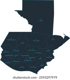 Guatemala map high detailed with administrative divide by state, capital cities names, outline simplicity style. Vector illustration EPS10.