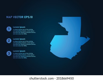 Guatemala map, infographic style , on dark background with Map World. Wire frame 3D mesh , map 3D,