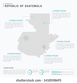 Guatemala map infographics with abstract pixelated dot pattern on white background. Stylized map concept with elementsl. - Vector illustration