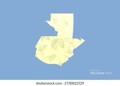 Mapa de Guatemala en estilo de Vector de polígono bajo, ilustración de forma geométrica con tonos amarillos suaves sobre fondo azul, silueta limpia para infografía.