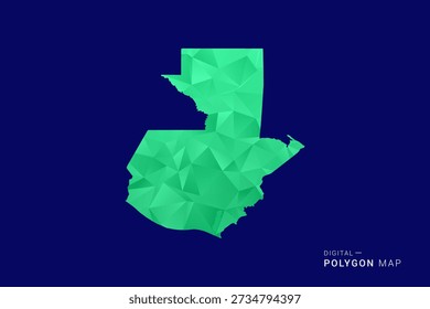 Guatemala Map - vetor de polígono baixo poli, silhueta geométrica triangulada em tons verdes e azuis, estilo moderno limpo, fundo isolado para uso infográfico.