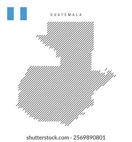 Guatemala map from pattern of black slanted parallel lines. Guatemalan map with gray diagonal lines. Silhouette of a country made of oblique hatching. Vector illustration isolated on white.