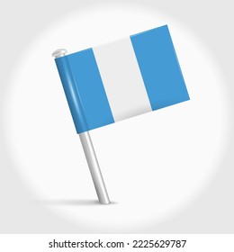 Guatemala map pin flag icon. Guatemalan pennant map marker on a metal needle. 3D realistic vector illustration.