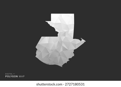 Mapa de Guatemala - Ilustración vectorial de estilo polígono en diseño geométrico de bajo poli negro, gris y blanco, silueta mínima, aislado para infografía.