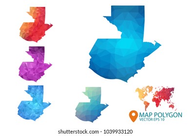 Guatemala Map - Set of geometric rumpled triangular low poly style gradient graphic background , Map world polygonal design for your . Vector illustration eps 10.