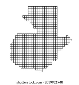 Silhouette de mapas de Guatemala a partir de la estructura de mosaicos de patrones negros de cuadrados. Ilustración vectorial.