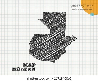 Guatemala map of vector black silhouette chaotic hand drawn scribble sketch on grid paper used for notes or decoration.