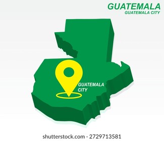 Guatemala-Landkarte Vektor, Guatemala City Capital Marker auf grüner 3D-Landschaft, Guatemala Infografik Design, bearbeitbare Zielzeiger Guatemala Geografie