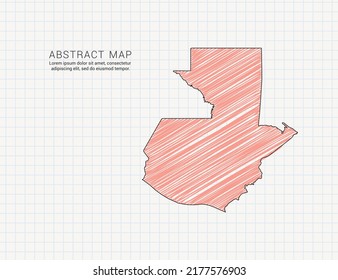 Guatemala map of vector color silhouette chaotic hand drawn scribble sketch on grid paper.