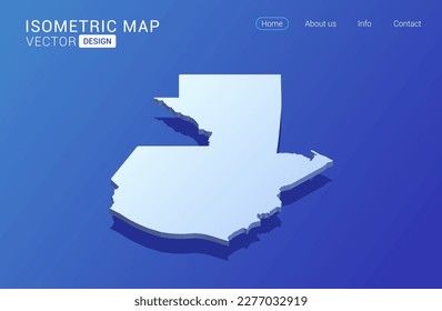 Guatemala map white on blue background with isolated 3D isometric concept vector illustration.