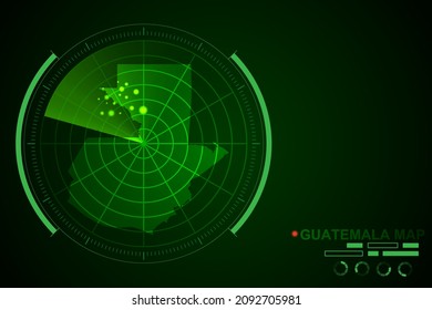 Mapa de Guatemala - Mapa Mundial Plantilla vectorial Internacional con el estilo de radar de círculo futurista HUD, GUI, interfaz de interfaz de usuario aislada en fondo verde oscuro - Ilustración vectorial eps 10