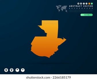 Mapa de Guatemala de gradiente amarillo y naranja sobre vector de fondo oscuro.