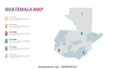 Guatemala Modern Map Infographic Template, Detailed infographic map of Guatemala Popular City