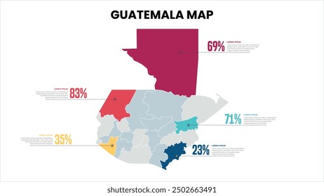 Guatemala Modern Map Percentage Infographic Template, Detailed infographic map of Guatemala