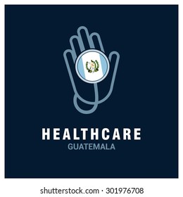 Guatemala National flag on stethoscope - Health care logo - Medical Logo - specialist doctors in Country - Hospital Clinic Logo - Helping Hand Logo - Charity Help Vector illustration