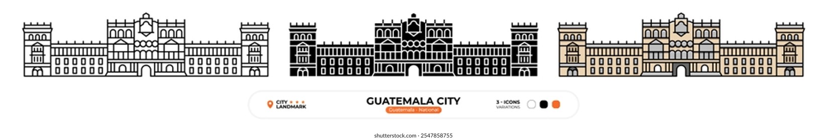 Guatemala National Line Icon. Guatemala City, Silhouette, Color Symbol, Editable Stroke.
