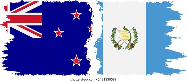 Guatemala and New Zealand grunge flags connection, vector