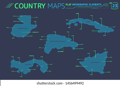 Guatemala, Nicaragua, Panama, Dominican Republic and Cuba Vector Maps