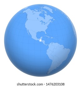 Guatemala on the globe. Earth centered at the location of the Republic of Guatemala. Map of Guatemala. Includes layer with capital cities.