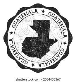 Sello al aire libre de Guatemala. Pegatina redonda con mapa del país con aislamientos topográficos. Ilustración vectorial. Puede ser utilizado como insignia, logotipo, etiqueta, pegatina o insignia de Guatemala.