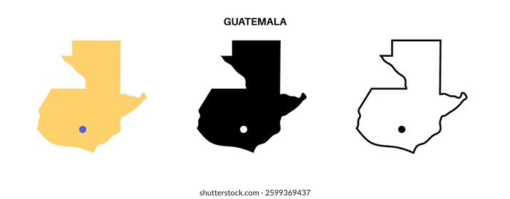 Guatemala outline contour poster. Central America country border silhouette map flat vector. Black line and yellow icon illustration on white background