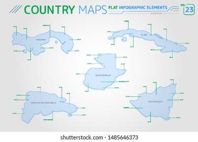 Guatemala, Panama, Nicaragua, Dominican Republic and Cuba Vector Maps