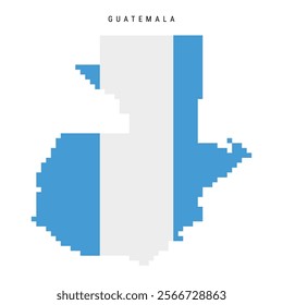 Guatemala pixel flag map icon. 8 bit pixel art Guatemalan map covered with flag. Flat vector illustration isolated on white background.