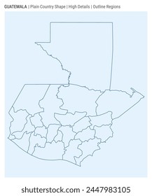 Guatemala plain country map. High Details. Outline Regions style. Shape of Guatemala. Vector illustration.